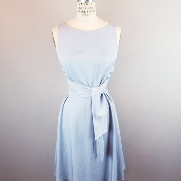 Zara Denim Couture Sky Blue Sleeveless Wrap Fit & Flare Dress Women's Size Small - Picture 1 of 9